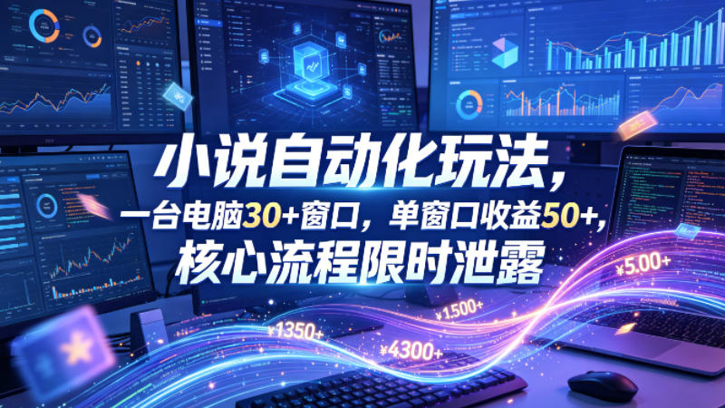 小说挂G自动化玩法,一台电脑30+窗口,单窗口收益50+,核心流程限时泄露【揭秘】