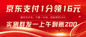 京东支付1分得16元实操到账200-KJ分享