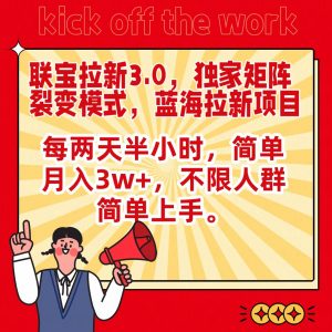 联宝蓝海拉新3.0,独家矩阵裂变模式,每两天半小时,简单月入3w+,不限人群简单上手-KJ分享