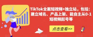 TikTok全案短视频+独立站,包括:建立域名、产品上架、能自主从0-1短视频起号等-KJ分享