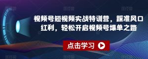 视频号短视频实战特训营,踩准风口红利,轻松开启视频号爆单之路-KJ分享