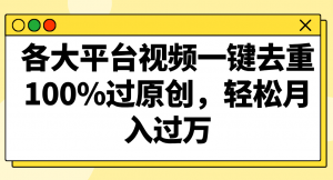 各大平台视频一键去重,100%过原创,轻松月入过万!-KJ分享