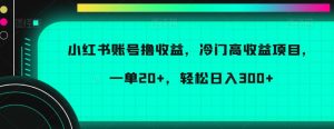小红书账号撸收益,冷门高收益项目,一单20+,轻松日入300+【揭秘】-KJ分享
