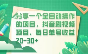 分享一个全自动操作的项目,抖音刷视频项目,每日单号收益20-30+-KJ分享