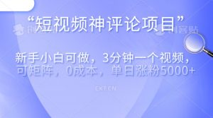 短视频神评论,一天收益500+,新手小白也可操作,长期项目,纯利润-KJ分享