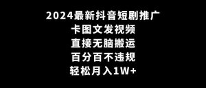 2024最新抖音短剧推广,卡图文发视频 直接无脑搬 百分百不违规 轻松月入1W+-KJ分享