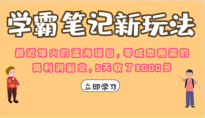学霸笔记的新玩法，最近爆火的蓝海项目，零成本刚需的高利润副业，5天收了3000多-KJ分享