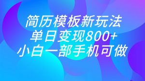 单日变现800+，简历模板新玩法，小白一部手机都可做-KJ分享