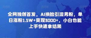 全网独创首发,AI换脸引流男粉,单日涨粉1.5W+变现3000+,小白也能上手快速拿结果-KJ分享