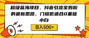 超级蓝海项目，抖音引流宝妈粉的最新思路，门槛低适合0基础小白，轻松日入500+-KJ分享