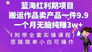 蓝海红利期项目，搬运作品卖产品一件9.9，一个月无脑纯赚3w+！（全套实操课程）-KJ分享