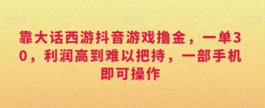 靠大话西游抖音游戏撸金，一单30，利润高到难以把持，一部手机即可操作，日入3000+-KJ分享