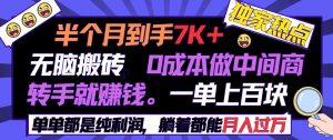 半个月收益7K+，无脑搬砖，0成本做中间商，转手就赚钱，一单上百块，单…-KJ分享