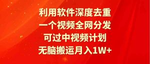 利用软件深度去重，一个视频全网分发，可过中视频计划，无脑搬运月入1W+-KJ分享