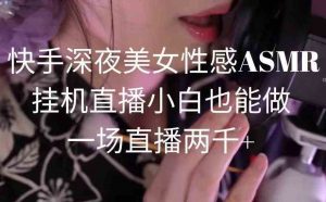 快手深夜美女性感ASMR挂机直播，小白也能做，一场直播两千+-KJ分享