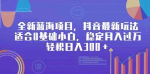 全新蓝海项目,抖音最新玩法,适合0基础小白,稳定月入过万,轻松日入300+-KJ分享