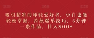 吸引精准的球鞋爱好者，小白也能轻松掌握，持续爆单技巧，5分钟一条作品，日入800+【揭秘】-KJ分享