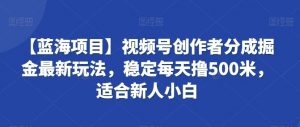【蓝海项目】视频号创作者分成掘金最新玩法,稳定每天撸500米,适合新人小白【揭秘】-KJ分享
