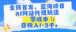 全网首发，蓝海项目，AI网站代理玩法，零成本日收入1-3千+-KJ分享