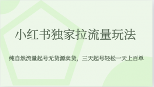 小红书独家拉流量玩法，纯自然流量起号无货源卖货，三天起号轻松一天上百单-KJ分享