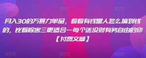 ​月入30‮的万‬暴力单品，​‮看看‬有钱‮是人‬怎么搞到钱的，比看除‮害三‬更适合‮一每‬个还没‮财有‬务自由的你【付费文章】-KJ分享