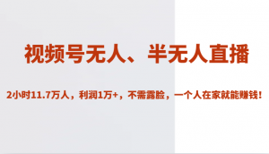 视频号无人、半无人直播2小时11.7万人,利润1万+,不需露脸,一个人在家就能赚钱!-KJ分享