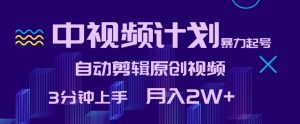 中视频计划暴力起号，自动剪辑原创视频，3分钟上手，月入2W+-KJ分享