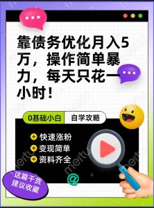 靠债务优化,月入5万,操作简单,多种变现方式,小白必入!-KJ分享