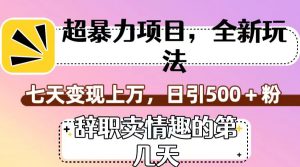 超暴利项目，全新玩法（辞职卖情趣的第几天），七天变现上万，日引500+粉-KJ分享