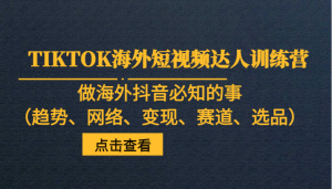 TIKTOK海外短视频达人训练营，做海外抖音必知的事（趋势、网络、变现、赛道、选品）-KJ分享