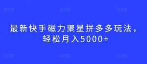 最新快手磁力聚星拼多多玩法，轻松月入5000+-KJ分享