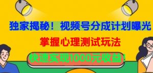 独家揭秘!视频号分成计划曝光,掌握心理测试玩法,快速实现1000元收益-KJ分享