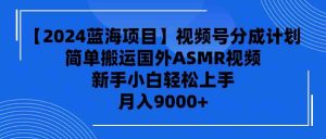 【2024蓝海项目】视频号分成计划,无脑搬运国外ASMR视频,新手小白轻松…-KJ分享