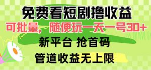 免费看短剧撸收益,可挂机批量,随便玩一天一号30+做推广抢首码,管道收益-KJ分享