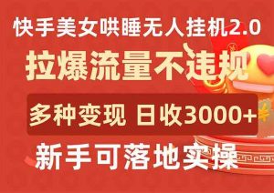 快手美女哄睡无人挂机2.0，拉爆流量不违规，多种变现途径，日收3000+，…-KJ分享