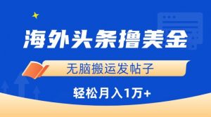 海外头条撸美金，无脑搬运发帖子，月入1万+，小白轻松掌握-KJ分享