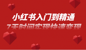 小红书入门到精通课,无货源电商实操运营,7天时间实现快速变现-KJ分享