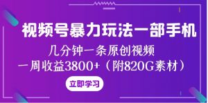 视频号暴力玩法一部手机 几分钟一条原创视频 一周收益3800+(附820G素材)-KJ分享