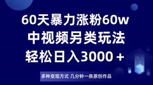 60天暴力涨粉60W，中视频另类玩法，日入3000＋，几分钟一条原创作品多种变现方式-KJ分享