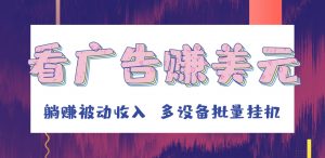 挂机看广告赚美元，可多设备批量挂机，躺赚被动收入-KJ分享