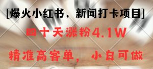 新闻打卡项目,小红书40天涨粉4.1w,高客单精准粉,变现能力超强-KJ分享