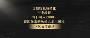 负债粉私域转化，可卖教程，每日可入2000+，无需经验-KJ分享