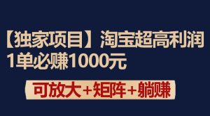 独家淘宝超高利润项目:1单必赚1000元,可放大可矩阵操作-KJ分享