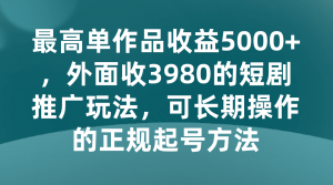 最高单作品收益5000+,外面收3980的短剧推广玩法,可长期操作的正规起号方法-KJ分享