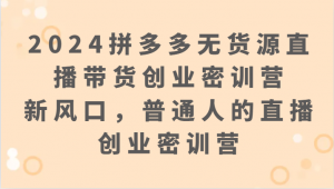 2024拼多多无货源直播带货创业密训营:新风口,普通人的直播创业密训营-KJ分享