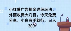 小红薯广告掘金详细玩法,外面收费大几百,小白有手就行,日入300+-KJ分享