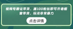 视频号搬运带货，满100粉丝即可开通橱窗带货，玩法非常暴力-KJ分享