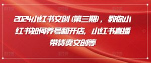 2024小红书文创(第三期),教你小红书如何养号和开店,小红书直播带货卖文创等-KJ分享
