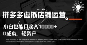 拼多多虚拟店铺运营小白也能月收入10000+-KJ分享