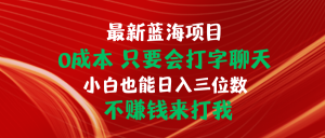 最新蓝海项目 0成本 只要会打字聊天 小白也能日入三位数 不赚钱来打我-KJ分享